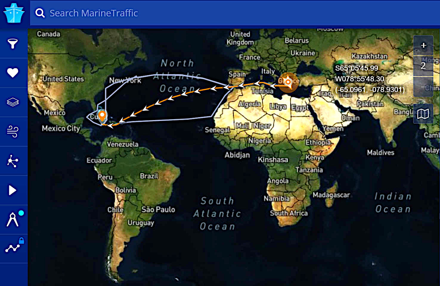 Hal plots a course for Captain Nemo, from Athens to Kingston, some 5468 nautical miles