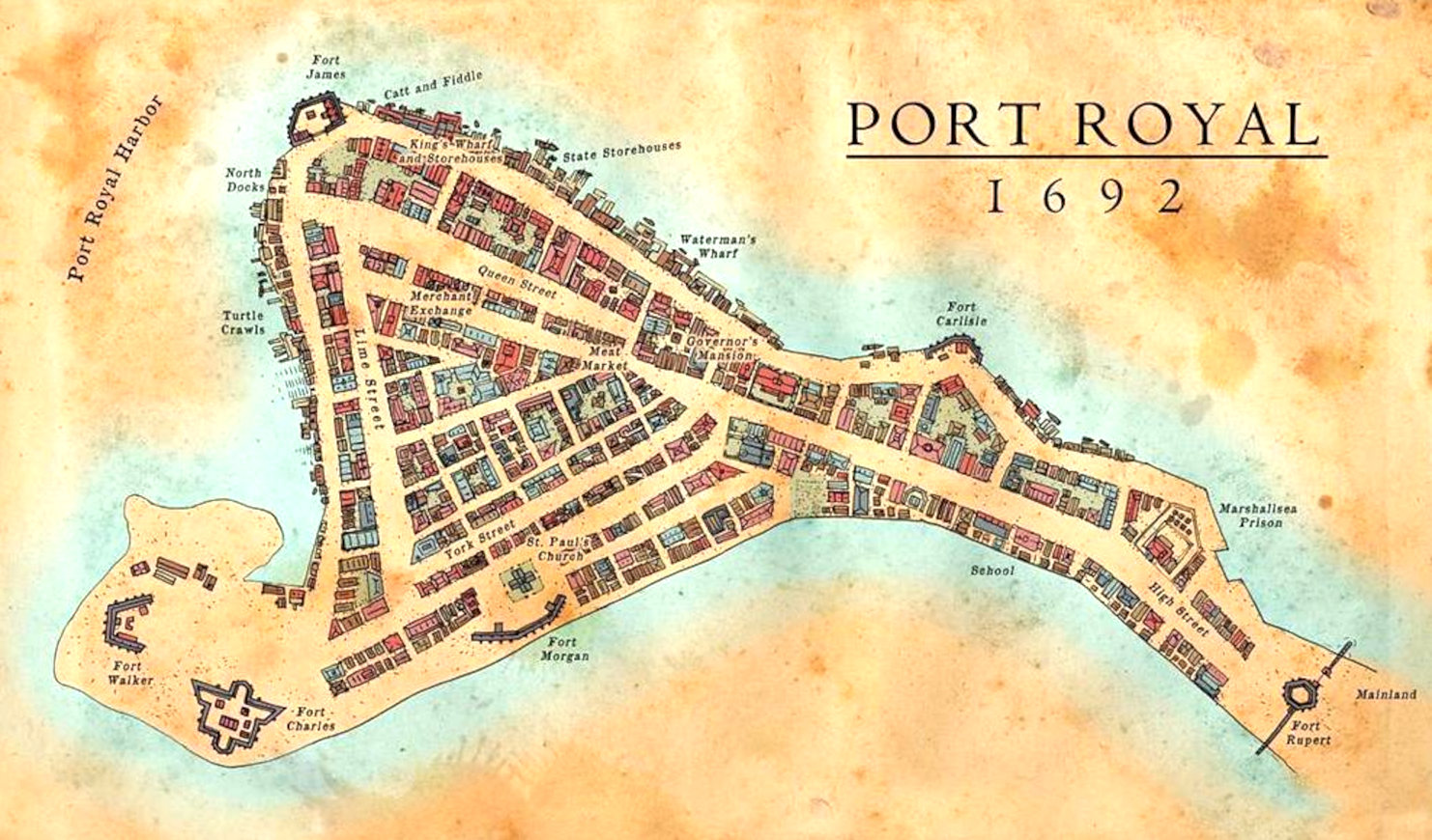 Port Royal, Jamaica, 1692 map.