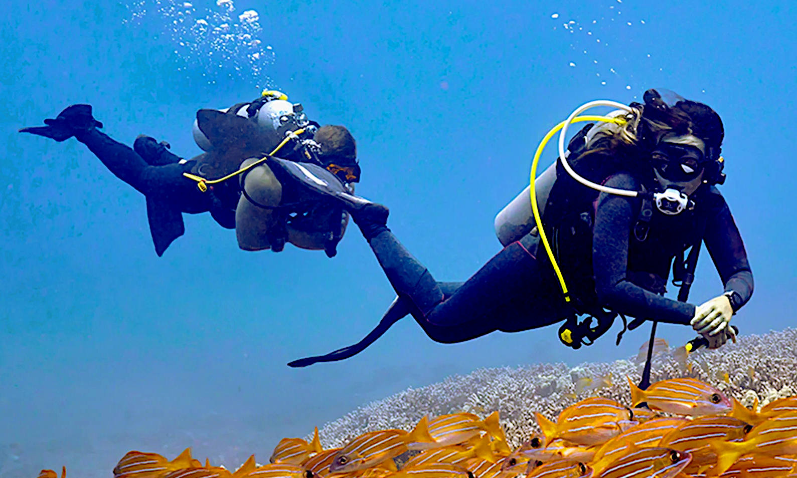 Safiya Sabuka and Musa Bomani, scuba diving in the search for Cleopatra's tomb