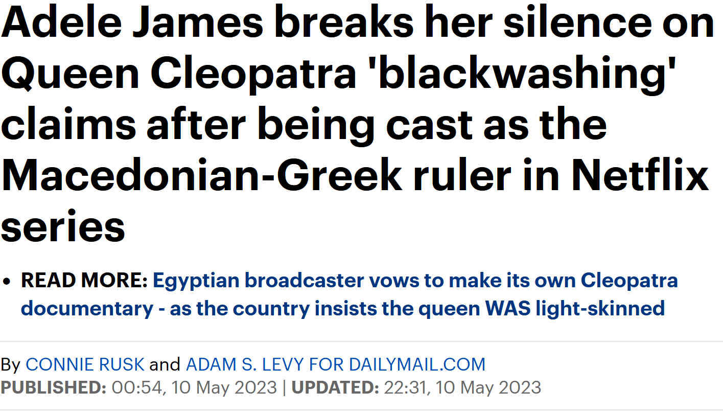 Adele James breaks her silence of Queen Cleopatra - Daily Mail 10th May 2023